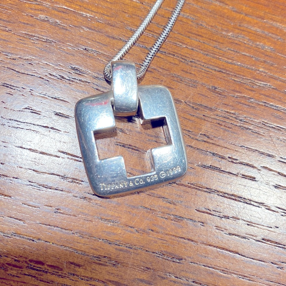 Tiffany & Co Stencil Puffed Cross & Necklace